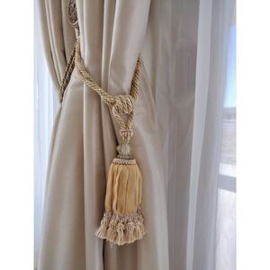 Vintage Luxury Yellow Beige Curtain one Tie Back Tassel‎ Rope Gold Decor 24"